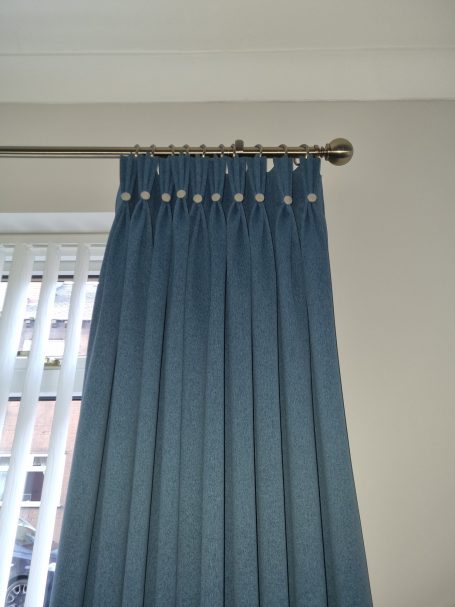 pinch pleat curtians with handmade buttons