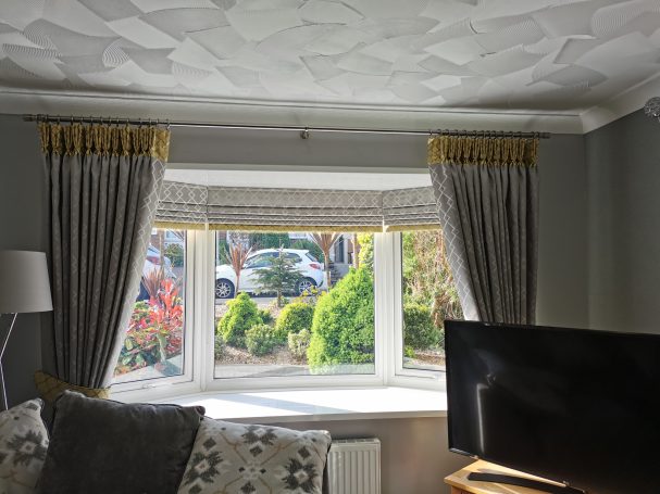 contrasting trimmed pinch pleat curtains and blinds