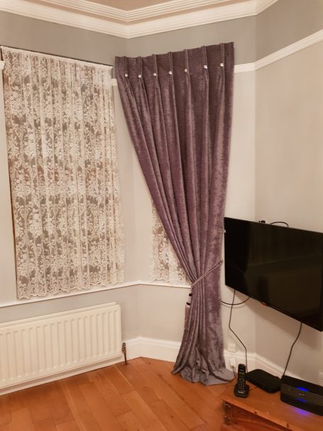 Pinch pleat curtains with Swarovski crystals buttons